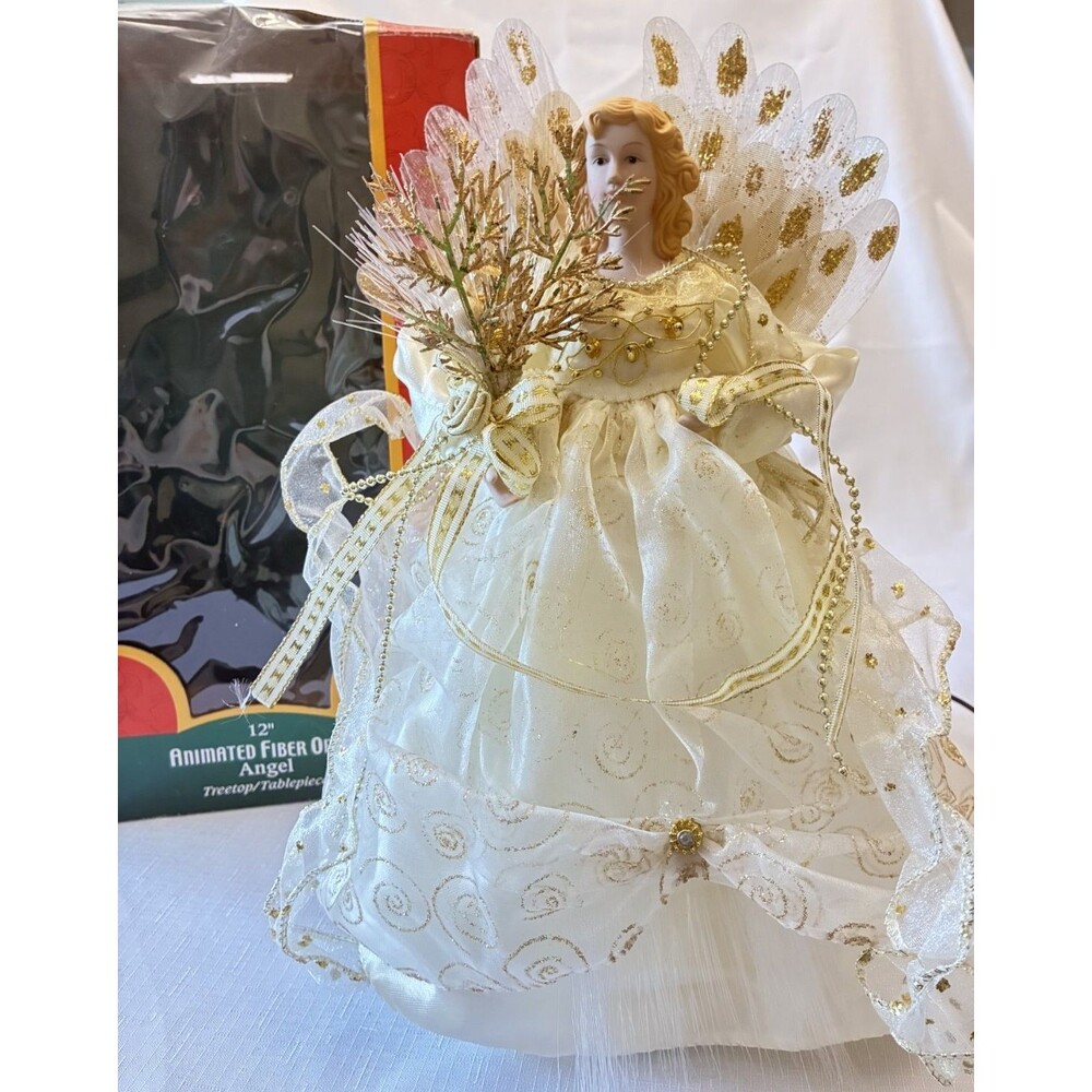 Kurt Adler Animated Fiber Optic Angel Christmas Tree Topper Color Changing 12"